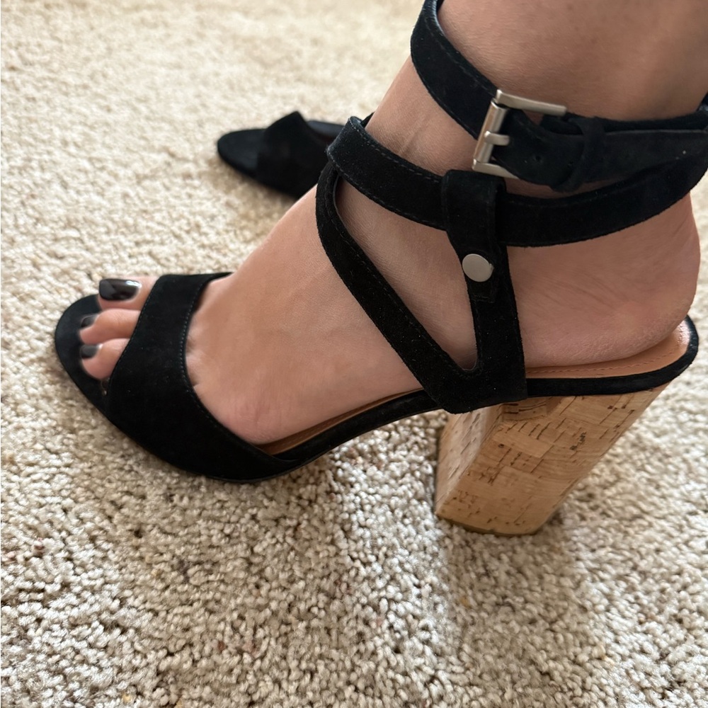 Sigerson Morrison Black Cork Heel Strappy Sandals
